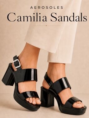 NWT Aerosoles - Black Patent Platform Sandals - Sz 9